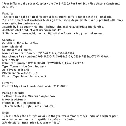Nucleo del giunto viscoso del differenziale posteriore Ford Edge Flex Lincoln 2013-2021 CV6Z4A232A