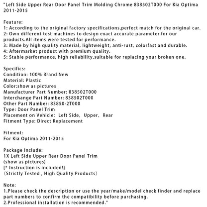 Modanatura cromata per pannello porta posteriore superiore lato sinistro Kia Optima 2011-2015