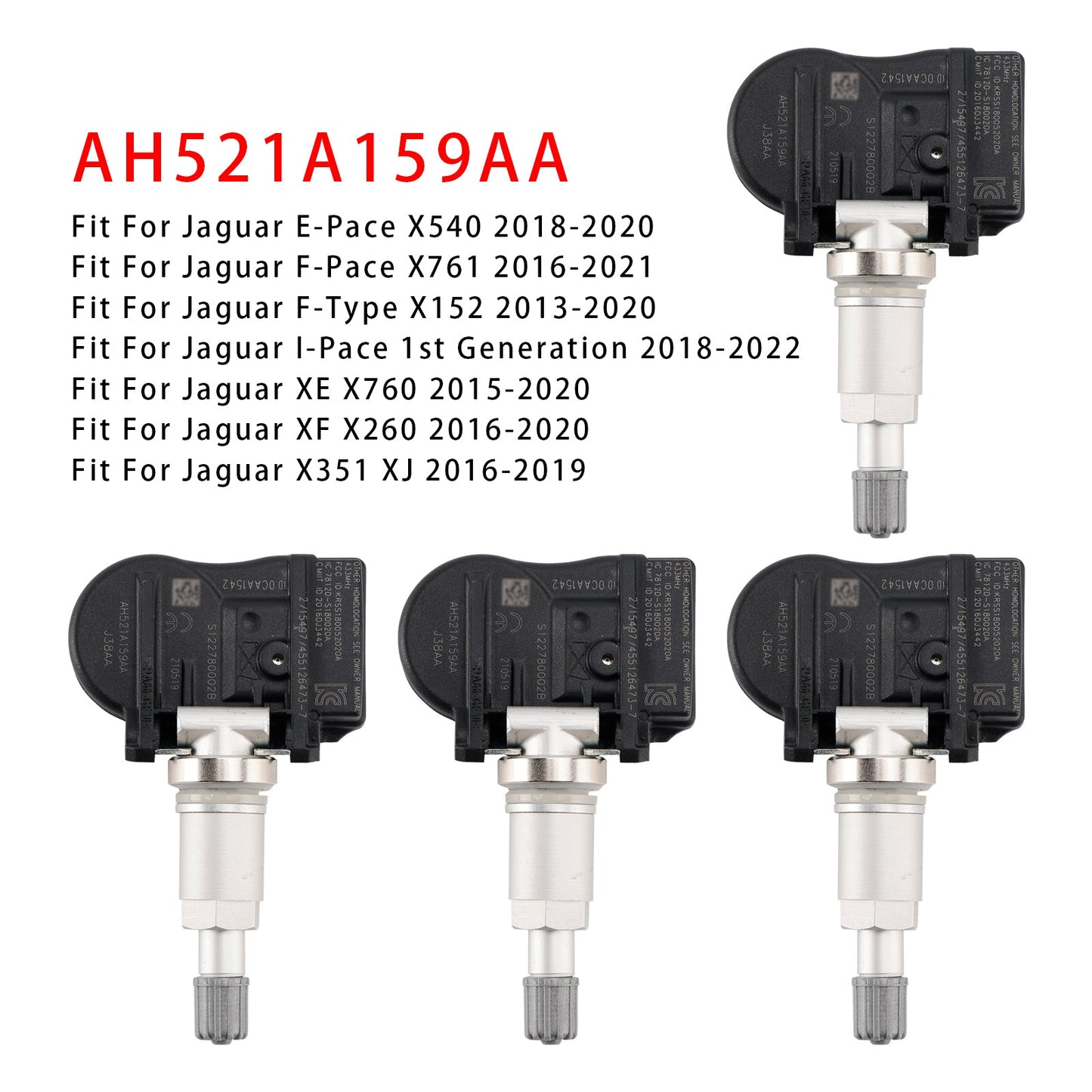 4 sensori di pressione pneumatici TPMS per Land Rover Jaguar AH521A159AA