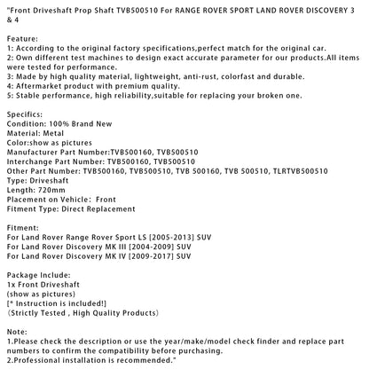 Albero di trasmissione anteriore Land Rover Discovery MK III SUV 2004-2009 TVB500160 TVB500510