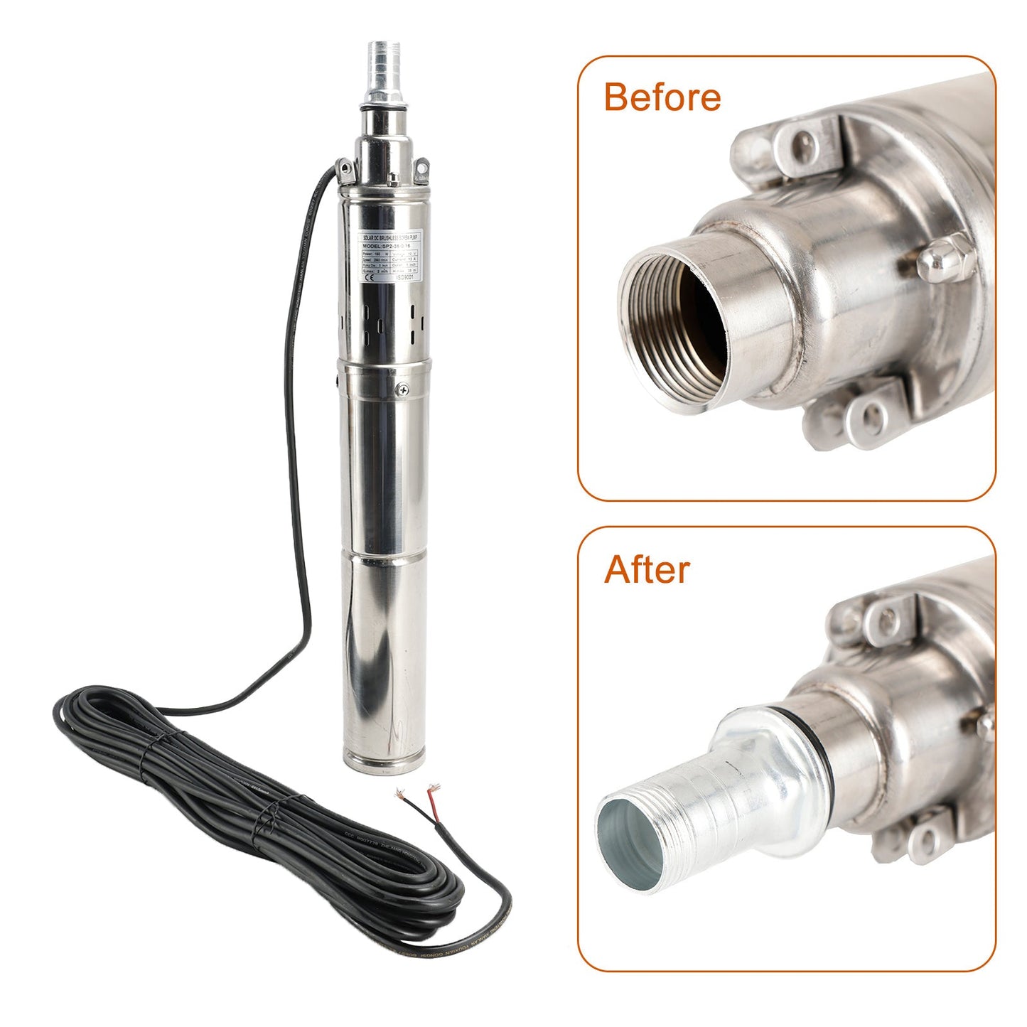 Pompa ad acqua sommergibile solare del foro del pozzo profondo di 3" 12V 150W MPPT incorporato