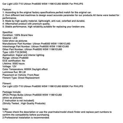 Luce auto LED-T10 Ultinon Pro6000 W5W 11961CU60 6000K per PHILIPS