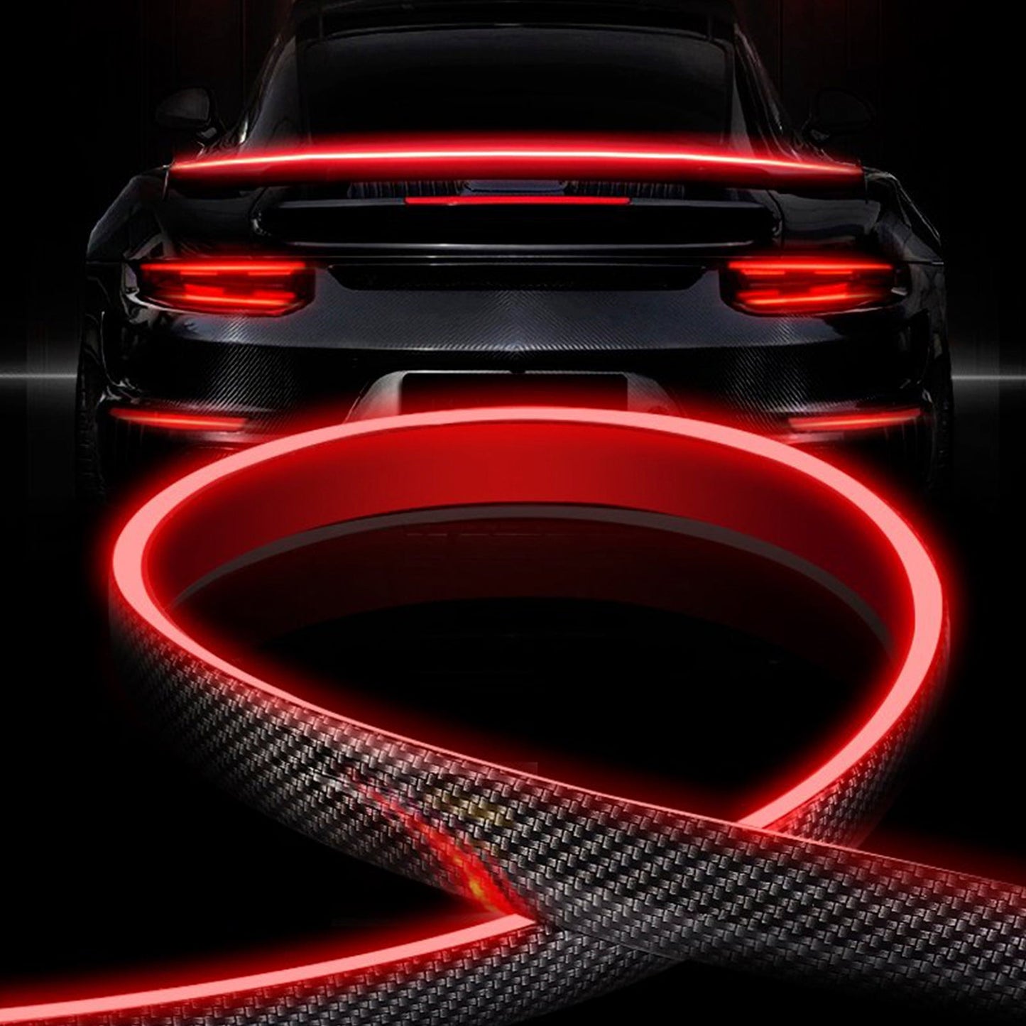 Lampada a LED per coda auto, in fibra di carbonio, spoiler posteriore, labbro freno, bagagliaio, rosso 1,3 m