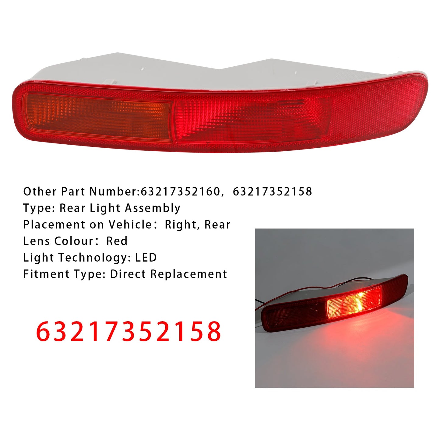 Luce paraurti posteriore a LED destra MINI Clubman F54 2016-2024 63217352158