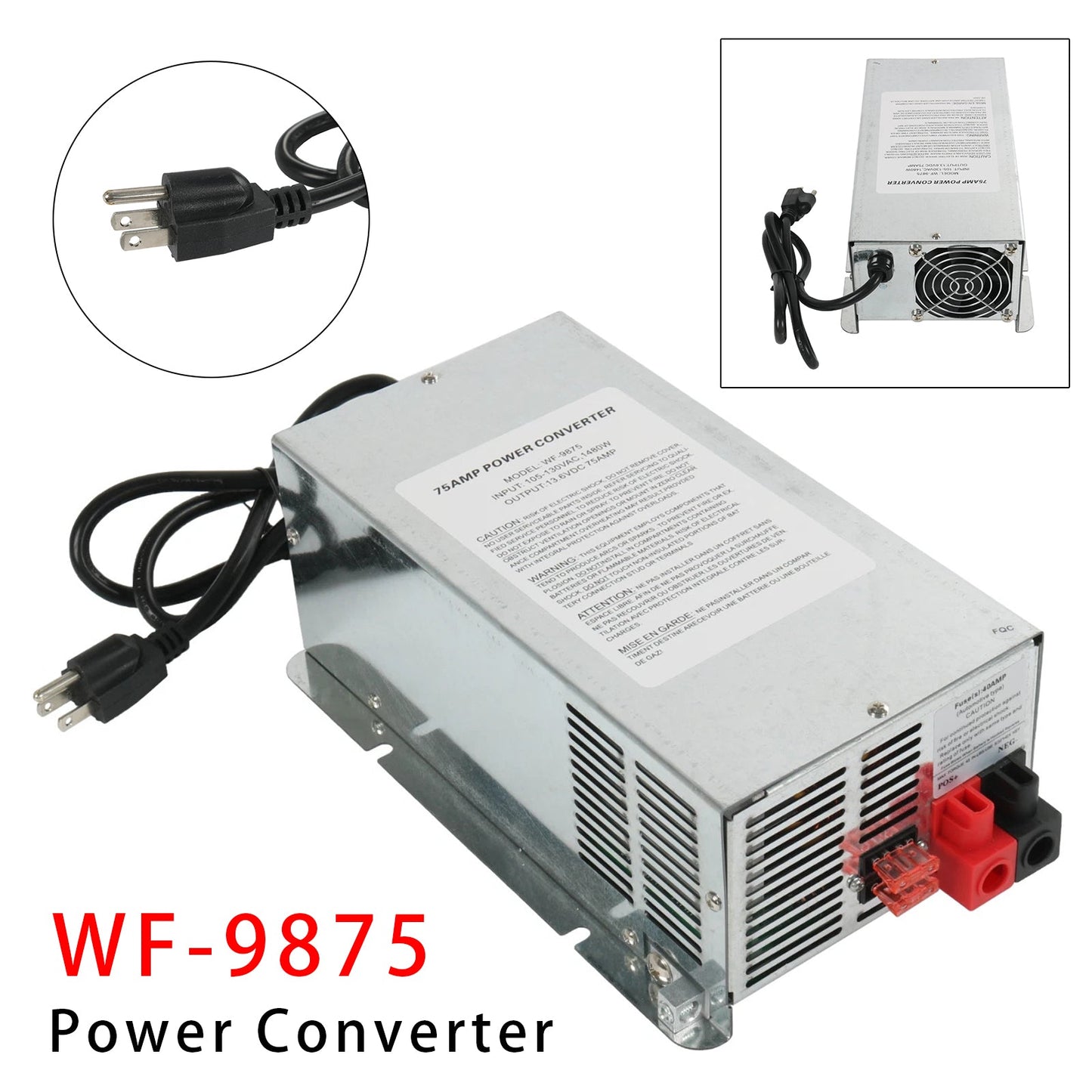 Caricabatterie convertitore WF-9875 da 75 Ampere con uscita CC, caricabatteria convertitore montato sul ponte