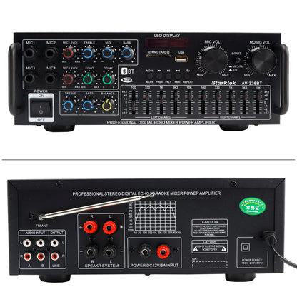 Bluetooth 5.4 HiFi 2500W Peak stereo Karaoke Power Amplificatore FM USB EQ Mixer