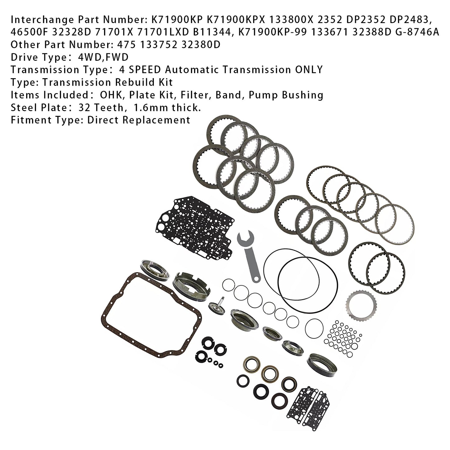 Kit di ricostruzione trasmissione Banner FORD ECOSPORT 4 marce trazione anteriore L4 2.0L FN4A-EL 4F27E 2007-2012 con pistoni