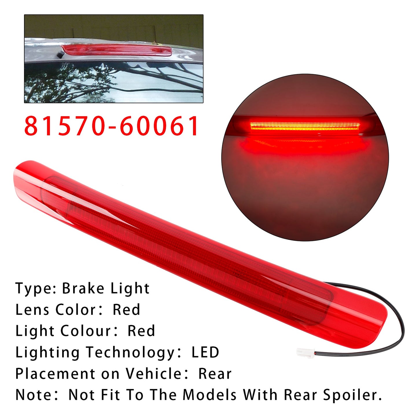 Luce posteriore a LED per terza luce di stop per Toyota Land Cruiser LX470 1998-2007 rossa