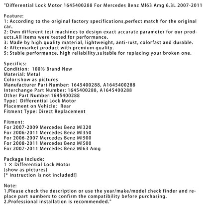 Motore di bloccaggio differenziale Mercedes Benz Ml320 2007-2009 1645400288