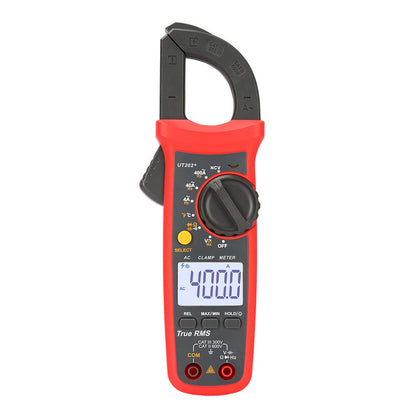 Multimetro portatile UT202+ con selezione automatica della portata, misuratore True RMS a pinza e display LCD.