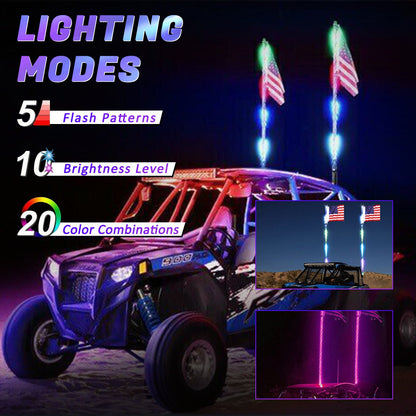 Antenna con luci a frusta LED RGB da 2 piedi con telecomando per bandiera per Polaris RZR UTV ATV