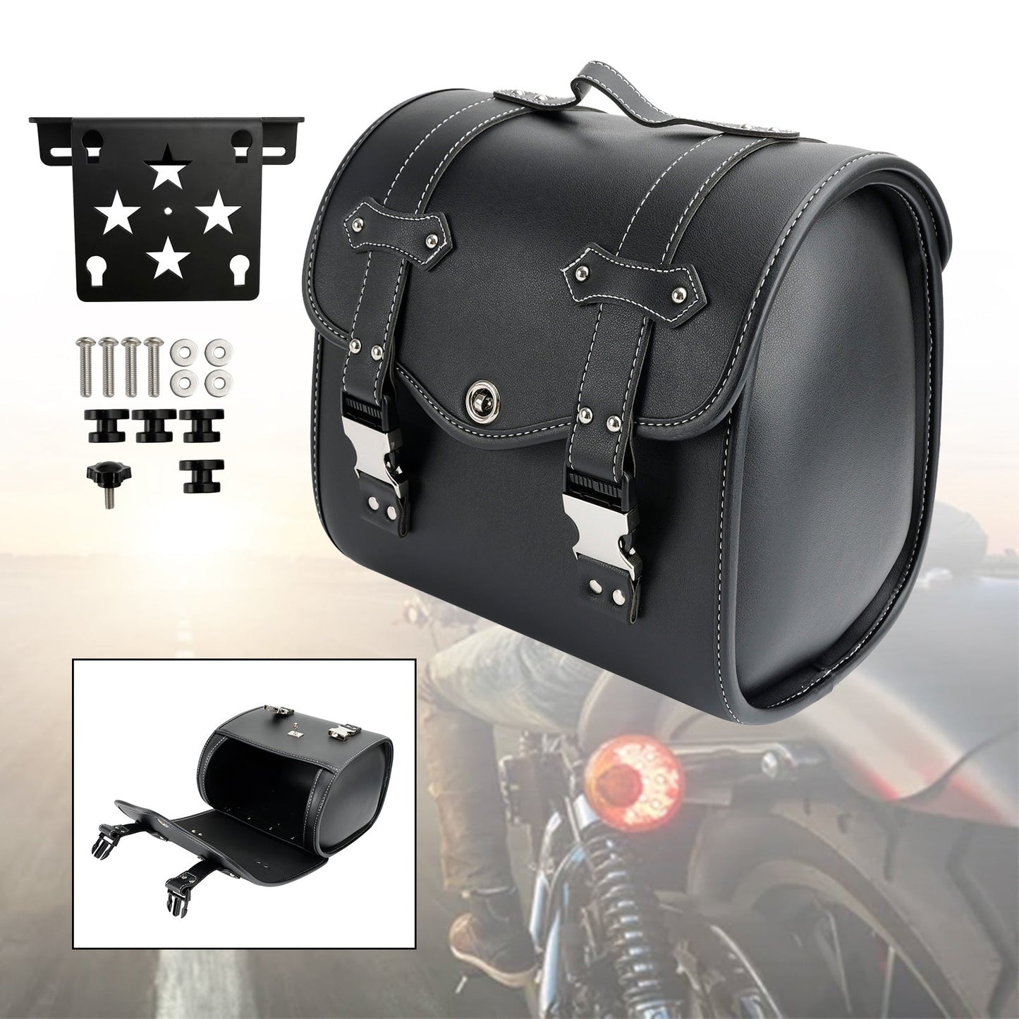 Kit borse laterali e staffe, sgancio rapido universale, nero, per moto