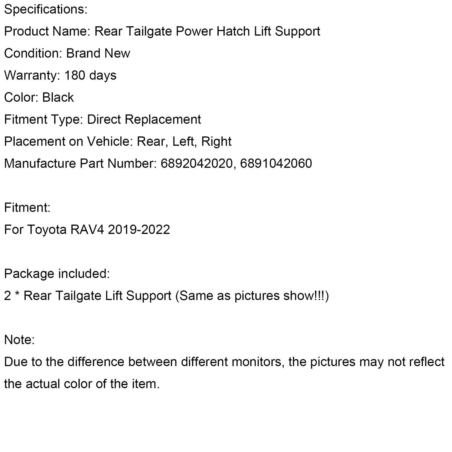 Supporto di sollevamento per portellone posteriore Toyota RAV4 2019-2022 2 pezzi 6892042020