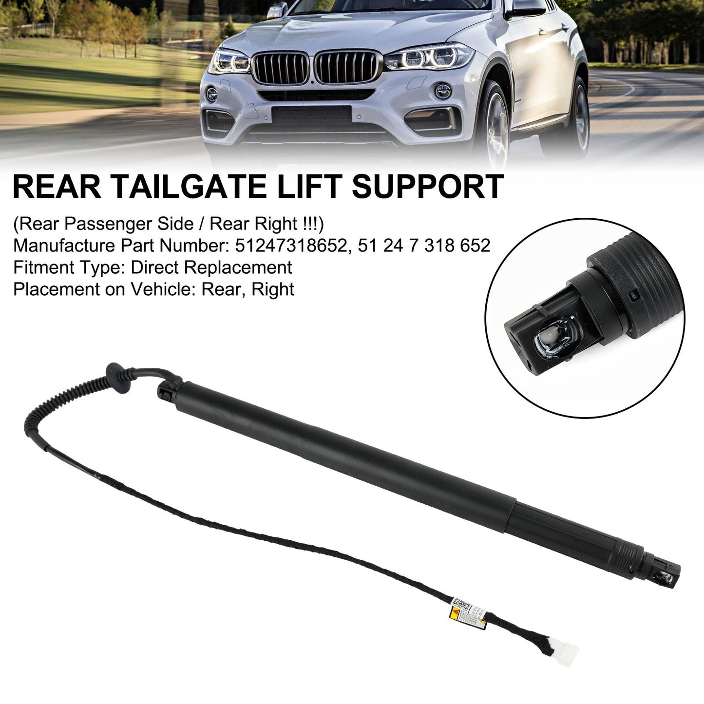 Supporto di sollevamento elettrico del portellone posteriore destro BMW X6 F16 F86 SUV M 4395ccm 575HP 423KW (Benzina) 2014-2019 51247318652