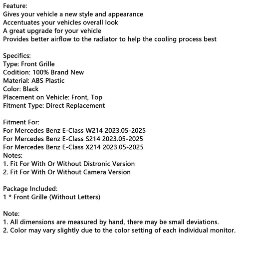 Griglia paraurti anteriore Mercedes-Benz Classe E W214 S214 X214 2024+