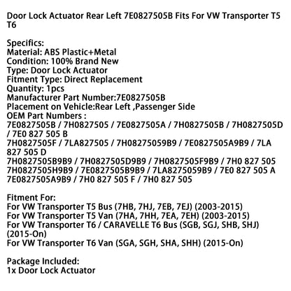 Attuatore serratura porta posteriore sinistro 7E0827505B adatto per VW Transporter T5 T6