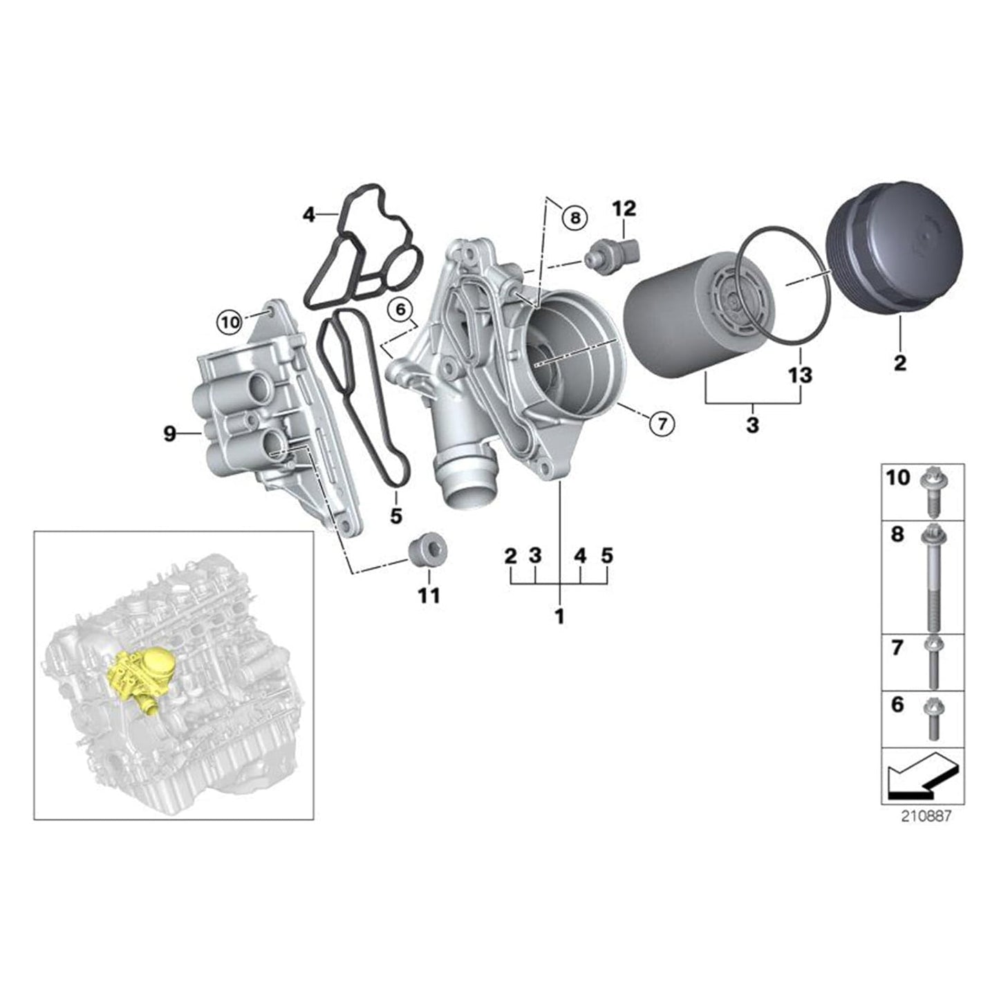 Gruppo filtro olio radiatore olio motore BMW 528i Top Sedan 4 porte 2011 11428637812