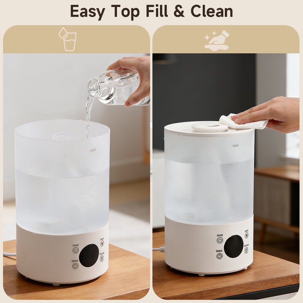 Umidificatore 4L per camera, baby e piante, silenzioso, con ugello a 360°, spegnimento automatico e luce colorata