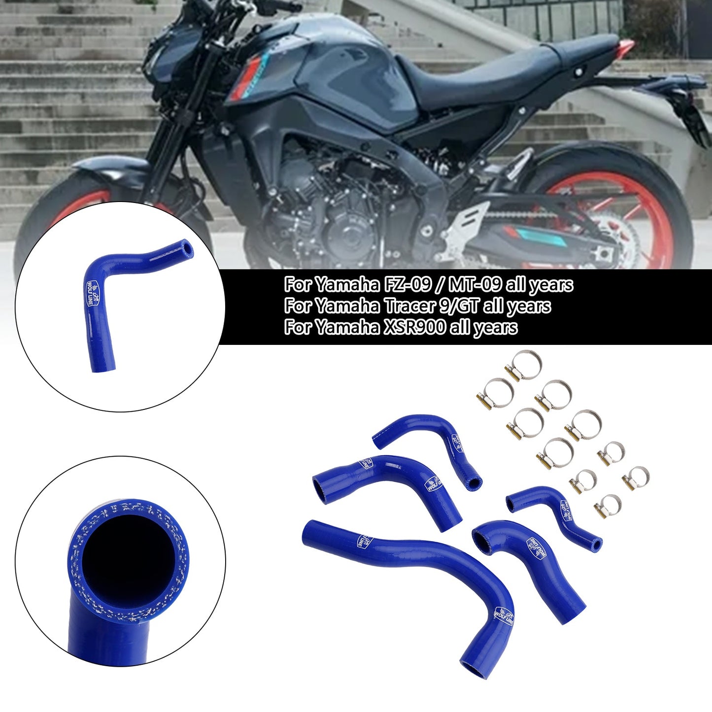 Yamaha MT-09 XSR900 Tracer 9/GT tutti gli anni Tubo refrigerante radiatore in silicone