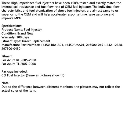 Iniettore di carburante 6 pezzi 16450-RJA-A01 adatto per Acura RL TL 3.5L V6 2005-2008