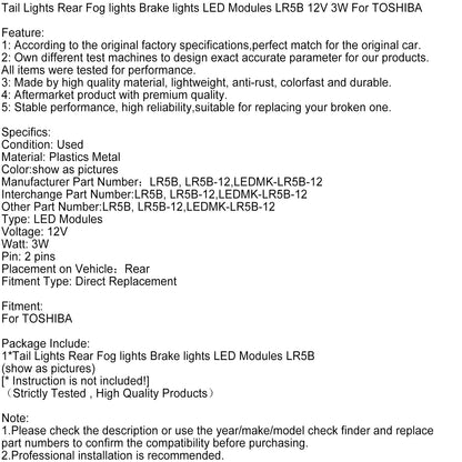 Moduli LED per luci di stop, fendinebbia e coda LR5B 12V 3W per TOSHIBA