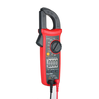 Multimetro portatile UT202+ con selezione automatica della portata, misuratore True RMS a pinza e display LCD.