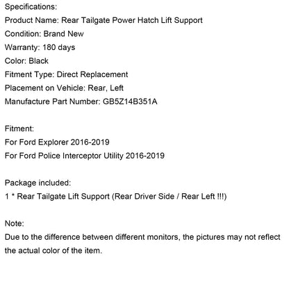 Supporto di sollevamento per portellone elettrico Ford Explorer Police Interceptor Utility 2016-2019 posteriore sinistro conducente GB5Z14B351A