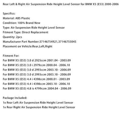 Sensore di livello dell'altezza di guida pneumatica posteriore sinistro e destro per BMW X5 (E53) 2000-2006