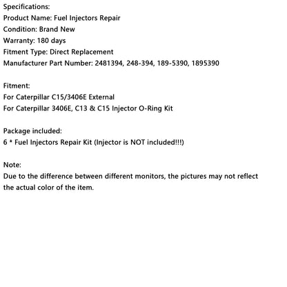 Kit guarnizioni O-ring per iniettori di carburante esterni CAT C15/3406E 6 pezzi, adatti per Caterpillar 2481394 248-394 189-5390 1895390