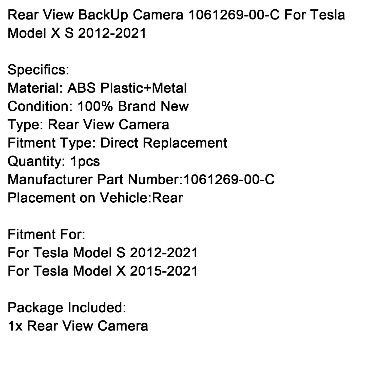 Telecamera posteriore per retromarcia Tesla Model S 2012-2021 1061269-00-C