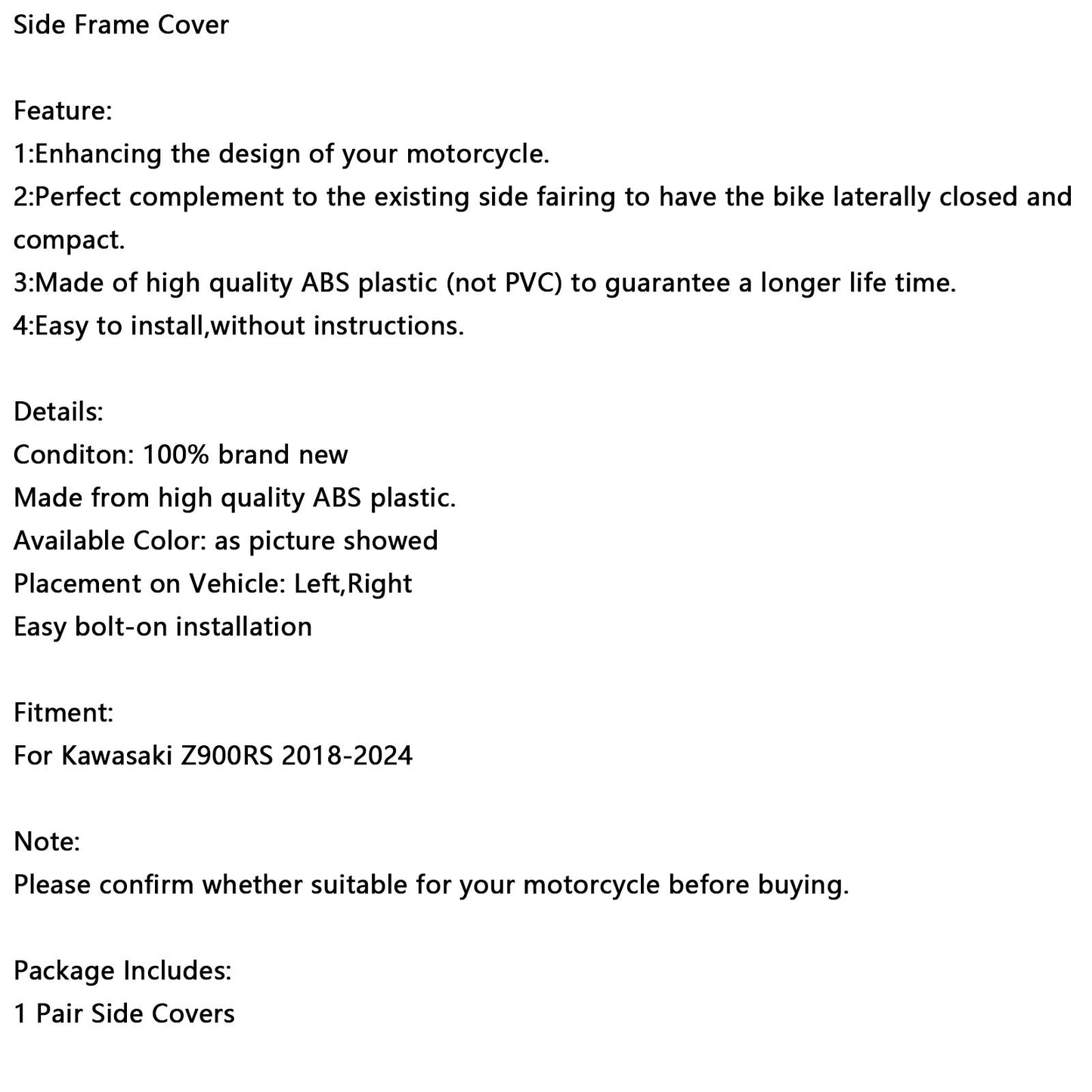 Protezione per pannello telaio laterale Kawasaki Z900RS 2018-2024, copertura carenature cromate