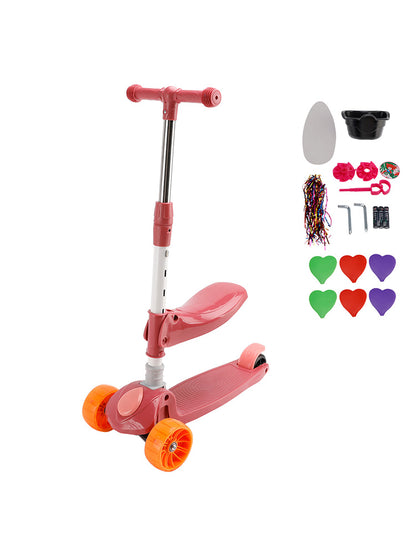 2-in-1 bambini scooter pieghevole seduta luce 3 ruote regolabile pieghevole barra rosa