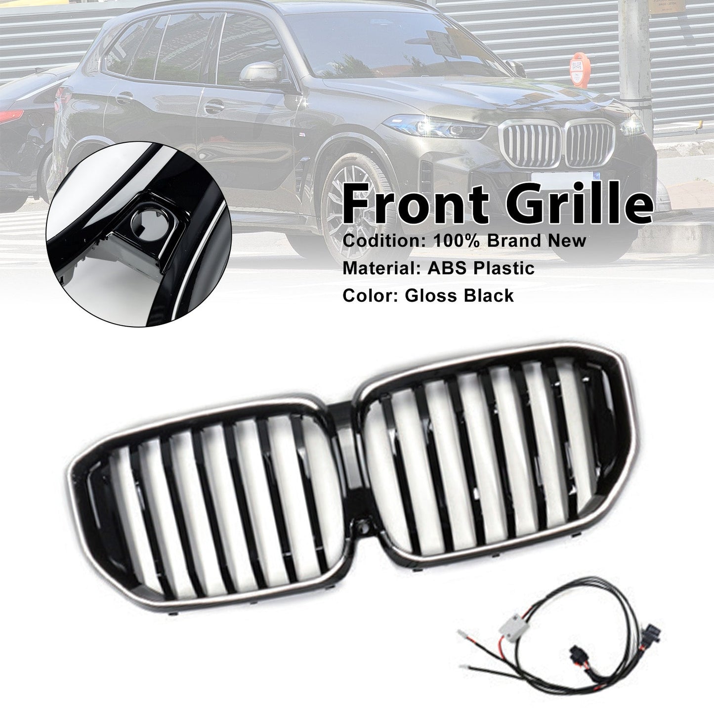 Griglia paraurti anteriore nero lucido per BMW G05 LCI X5 2024 2025+ linea singola con LED