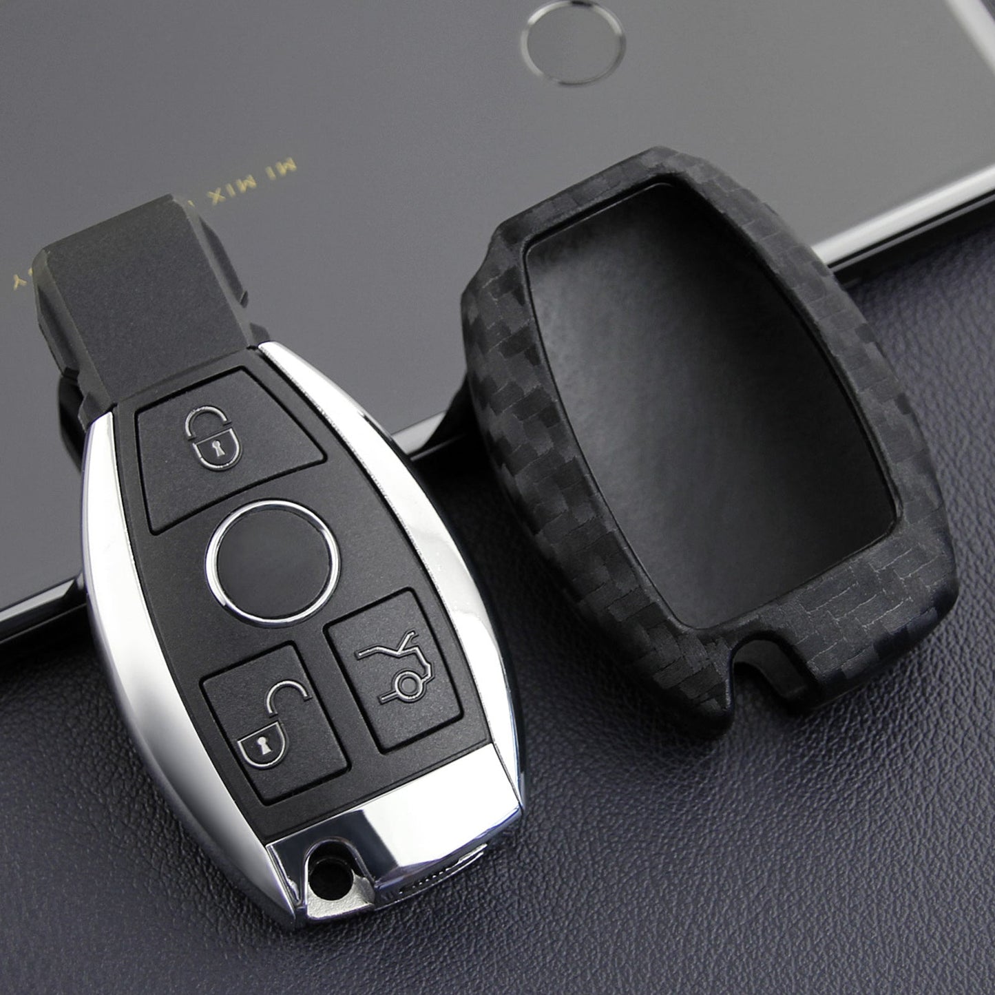 Custodia in silicone e pelle per chiave auto con fibbia per Mercedes-Benz