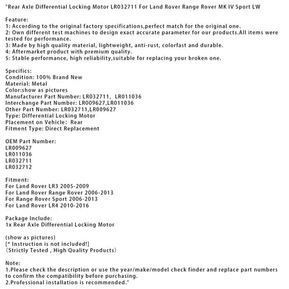 Motore di bloccaggio del differenziale posteriore Range Rover Sport 2006-2013 LR032711 LR011036