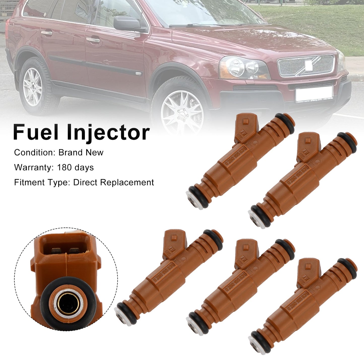 Iniettore di carburante 5 pezzi 0280155831 adatto per Volvo S60 S80 C70 XC90 2.4L 2.5L 1998-2009