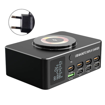 Caricabatterie rapido da 140 W con display digitale intelligente PD100W per telefoni cellulari e notebook, caricabatterie multiporta USB magnetico con ricarica wireless, spina UE