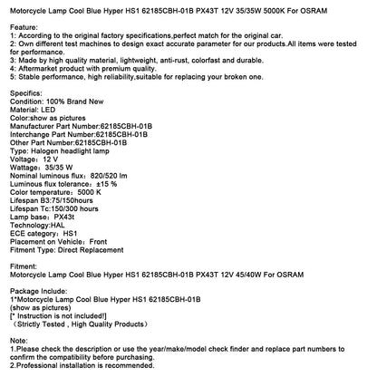 Lampada per moto Cool Blue Hyper HS1 62185CBH-01B PX43T 12V 35/35W per OSRAM