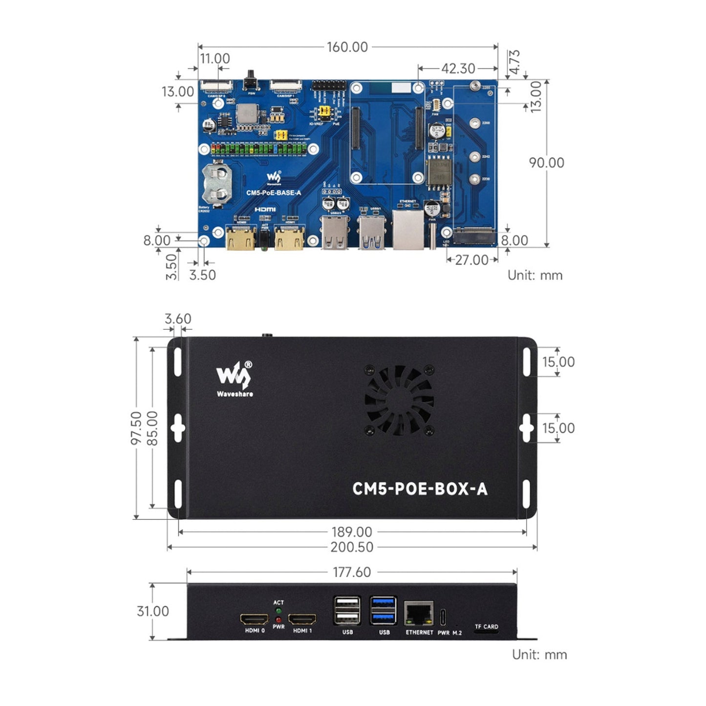 Raspberry Pi CM5 PoE Scheda di espansione Modulo di elaborazione Supporto scheda base M.2 NVMe
