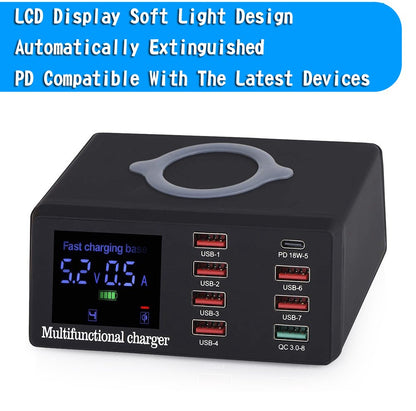 100W 8 Port USB QC3.0 PD Caricatore veloce Wireless Charging Station EU Plug