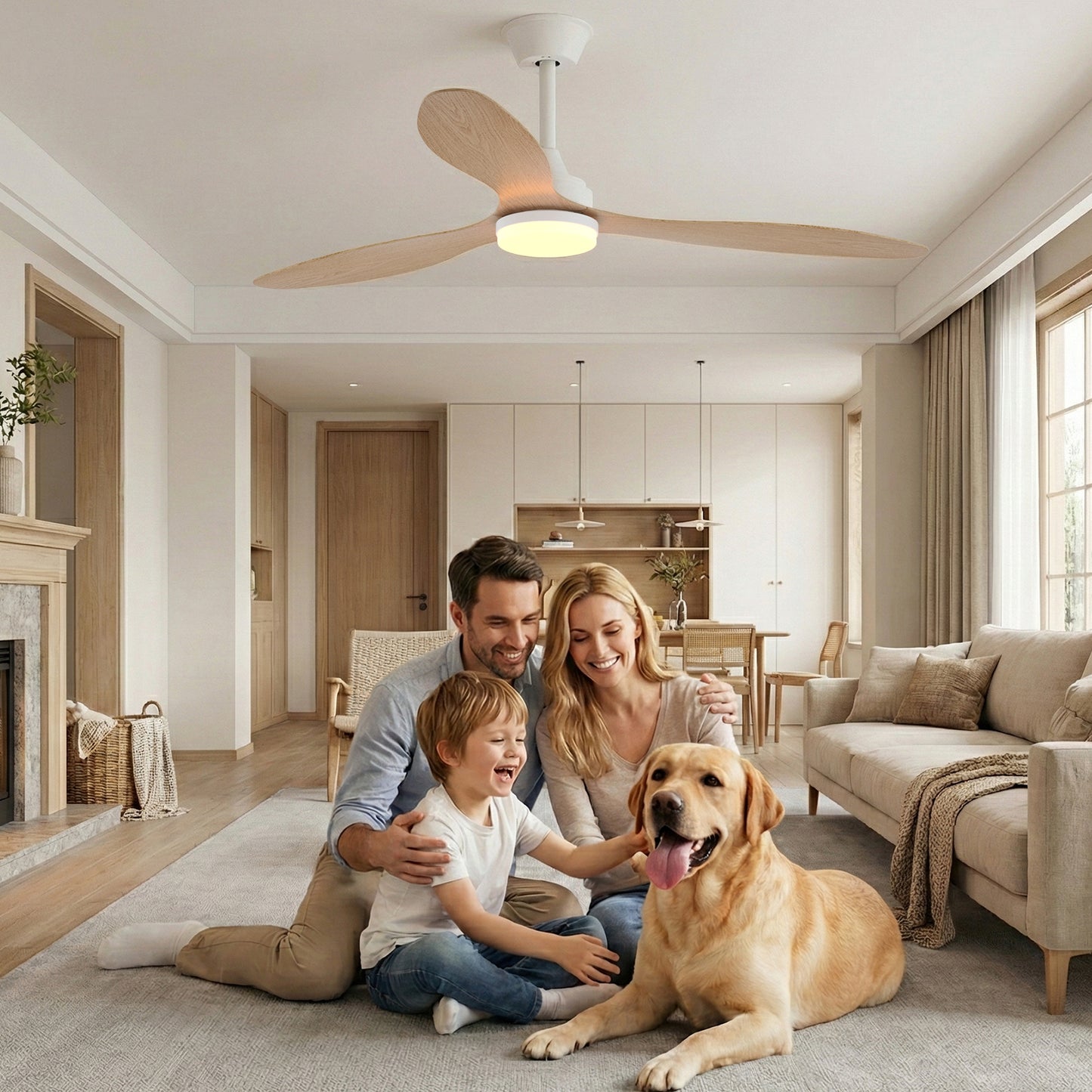 Telecomando Ventilatore moderno 52" con luce 6 velocità Nero-Bianco