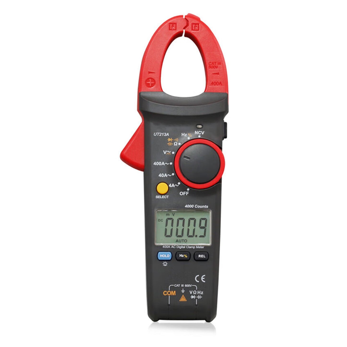 Pinza amperometrica UT213A 400A TRMS per corrente AC e DC, tensione, resistenza e capacità.