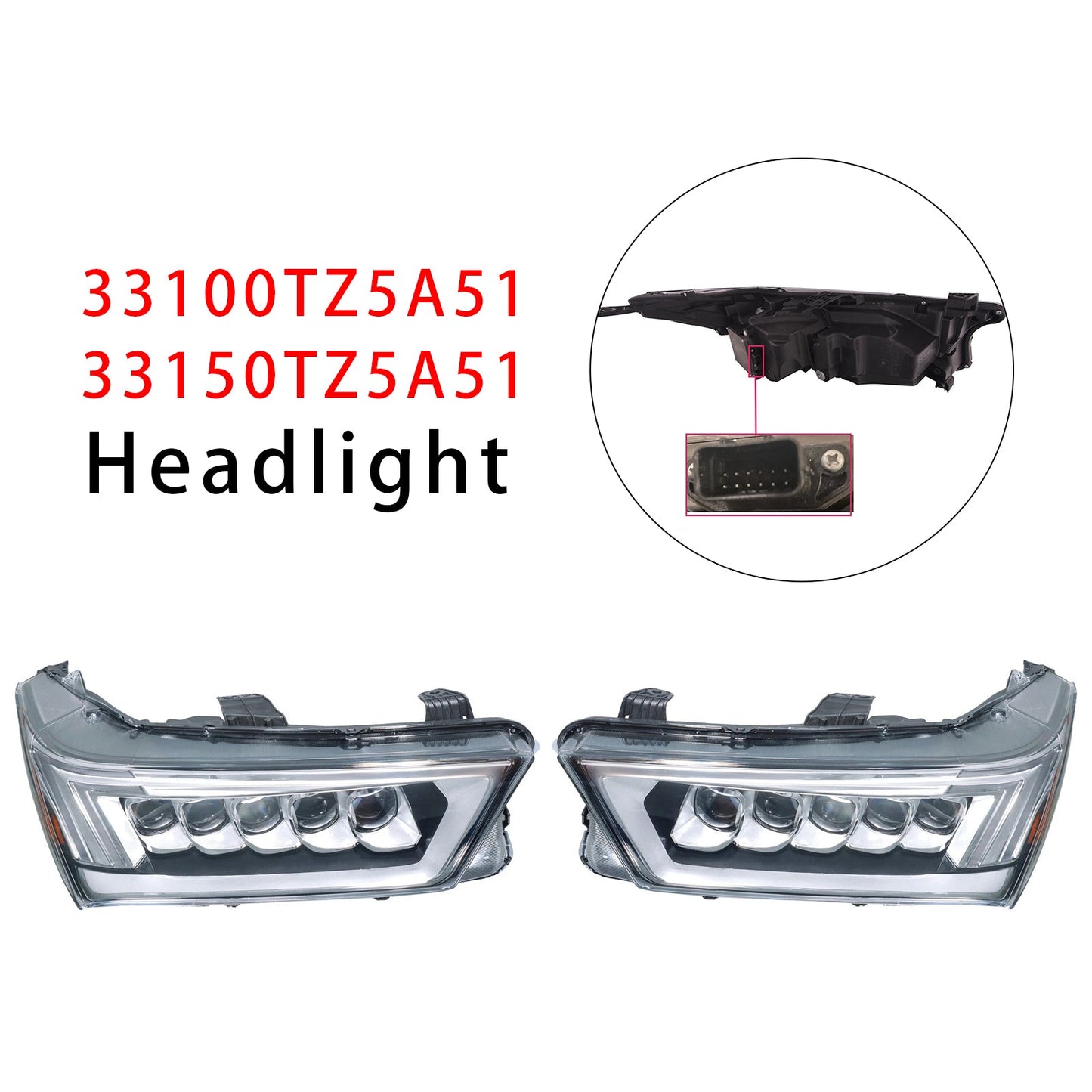 Faro anteriore sinistro e destro a LED per MDX Sport Hybrid 2017-2020, codici 33150TZ5A51 e 33100TZ5A51.