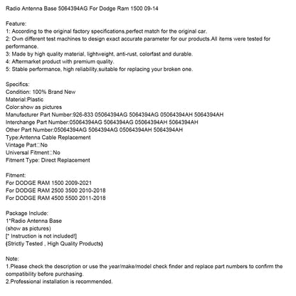 Base antenna radio 5064394AG per Dodge Ram 1500 09-14
