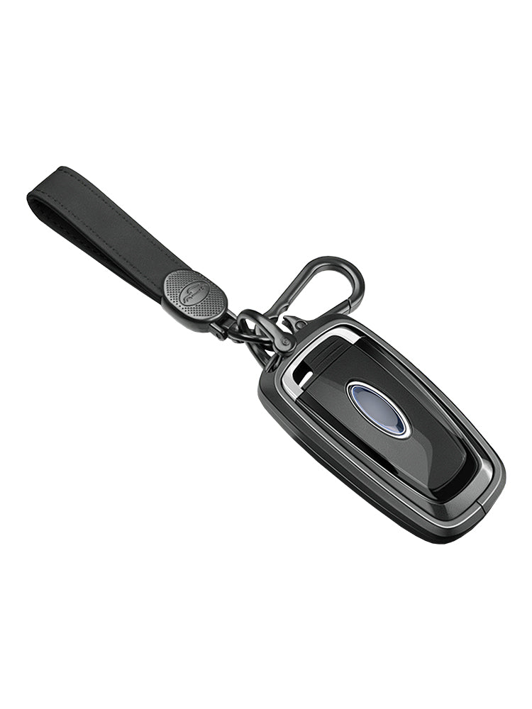 Custodia per chiave auto in TPU nero con fibbia, in lega di alluminio, per Ford.