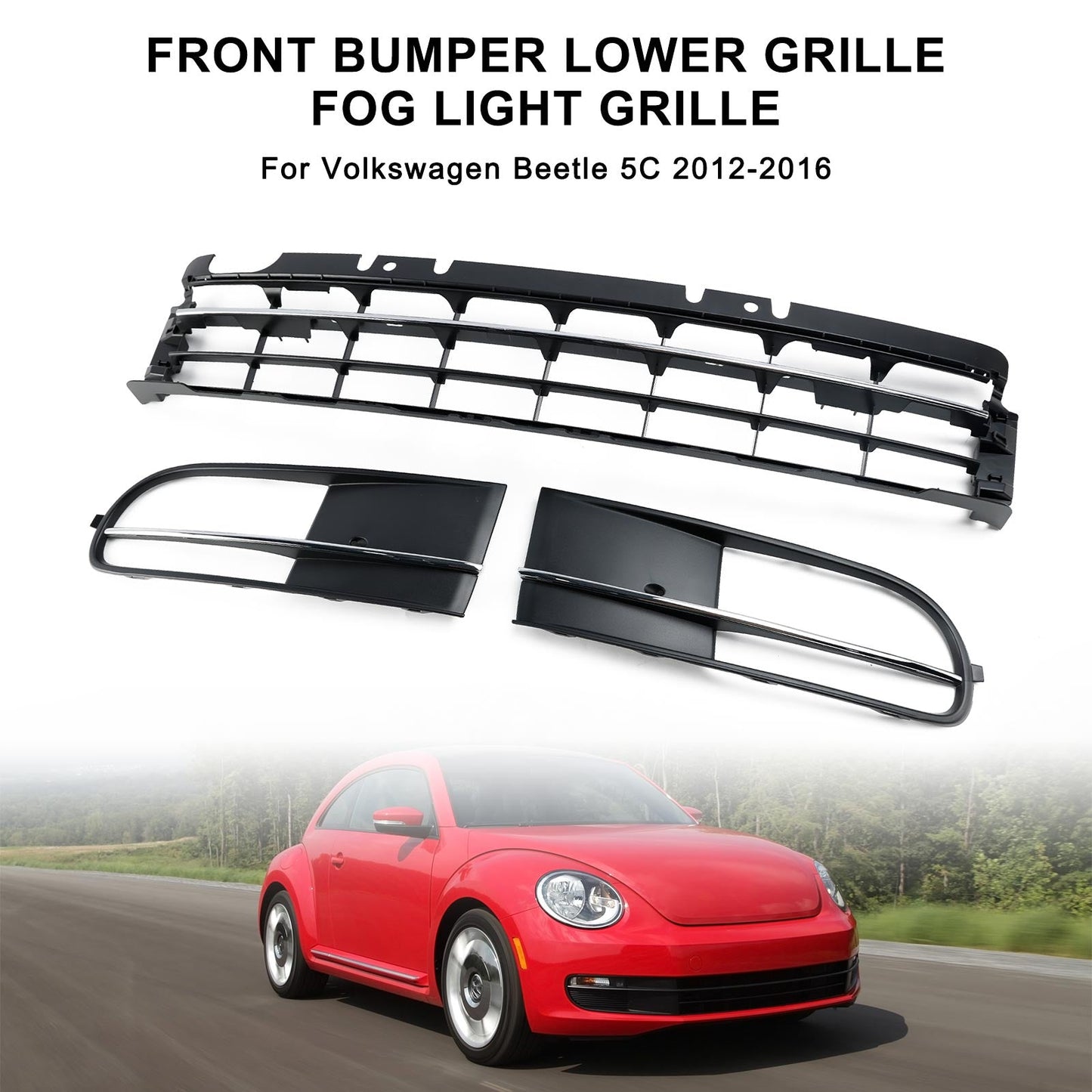 Maggiolino VW 2012-2016 con griglia inferiore paraurti anteriore + griglia fendinebbia cromata