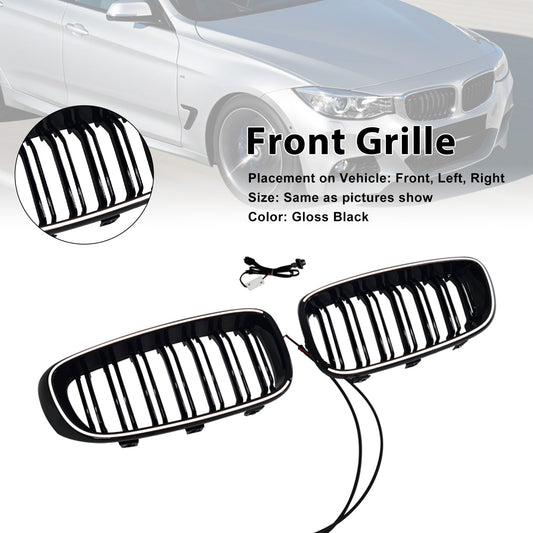 Griglia anteriore a doppia lamella nera lucida per BMW Serie 3 F34 GT (modelli 2013-2019).