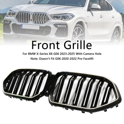 2023-2025 BMW X6 G06 M60i con foro per telecamera, griglia paraurti anteriore a doppia stecca