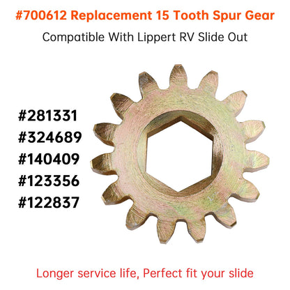 2 pezzi 700612 Ingranaggio cilindrico a 15 denti 10 DP/20 PA per sistemi di scorrimento Lippert RV