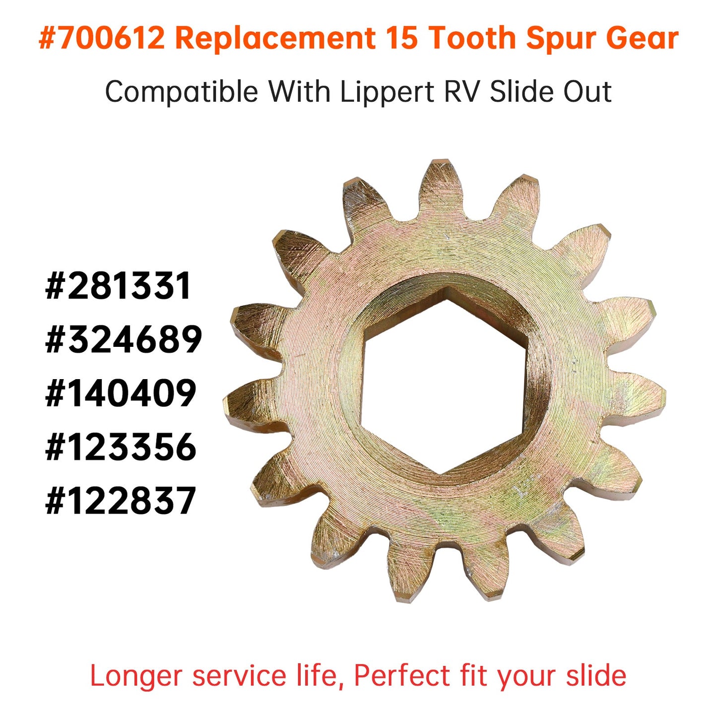 700612 Ingranaggio cilindrico a 15 denti di ricambio 10 DP/20 PA per sistemi di scorrimento Lippert RV
